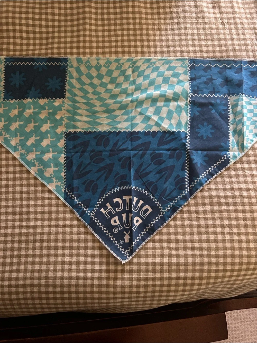 Dutch Bros Dutch Pup Blue Patchwork Bandana Scarf
